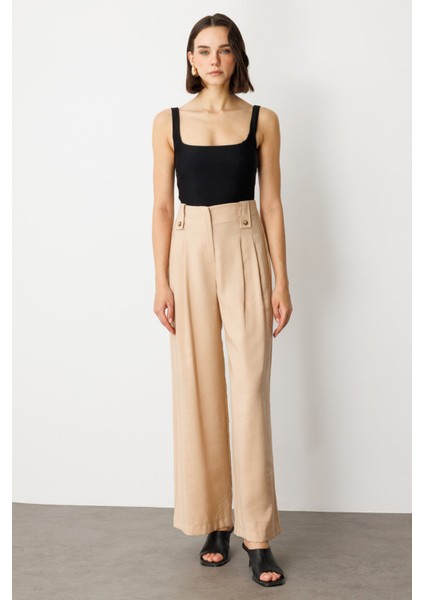 Kadın Pileli Geniş Paça Pantolon 2104 Kum