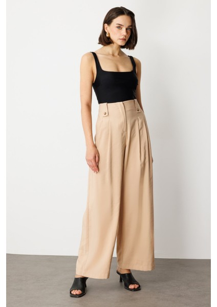 Kadın Pileli Geniş Paça Pantolon 2104 Kum fiyatları