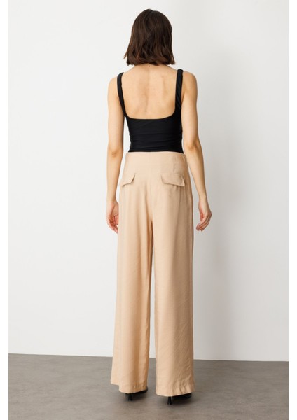 Kadın Pileli Geniş Paça Pantolon 2104 Kum fırsatları