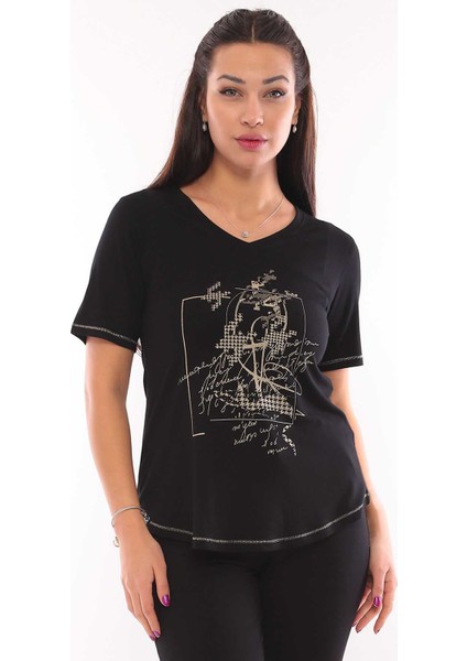 Kadın V Yaka Kısa Kol Bluz 3054 Siyah modelleri