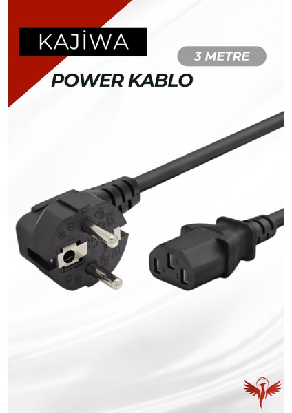 3 Metre C13 Power Kablo - Bilgisayar Kasa Monitör Pc Güç Kablosu 3*1mm 10A-16A 250V 500W 3mt