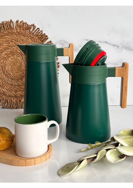 North Bambu Saplı Çelik Termos Yeşil 2'li