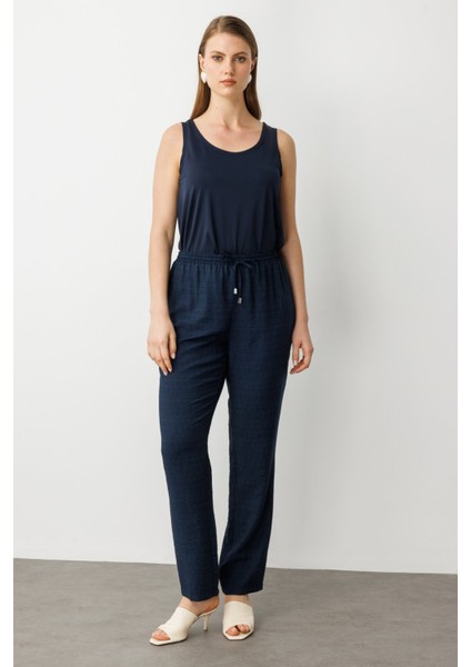 Kadın Büyük Beden Beli Lastikli Pantolon 7584 Lacivert