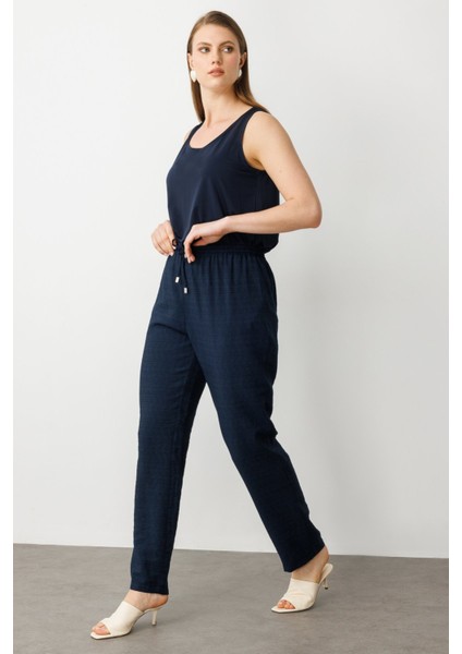 Kadın Büyük Beden Beli Lastikli Pantolon 7584 Lacivert fiyatları
