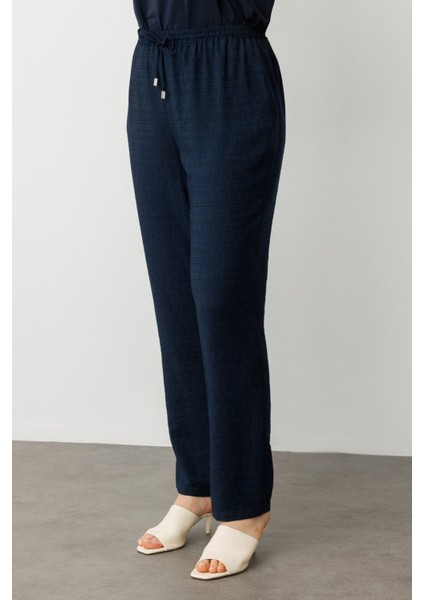 Kadın Büyük Beden Beli Lastikli Pantolon 7584 Lacivert modelleri