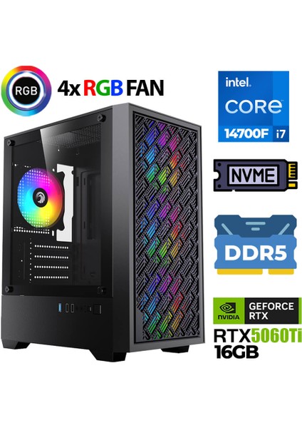 KX570 I7 14700F 32GB Ddr5 Ram 1tb M.2 Nvme SSD 16GB RTX5060 Ti Oyuncu Tavsiye Sistem