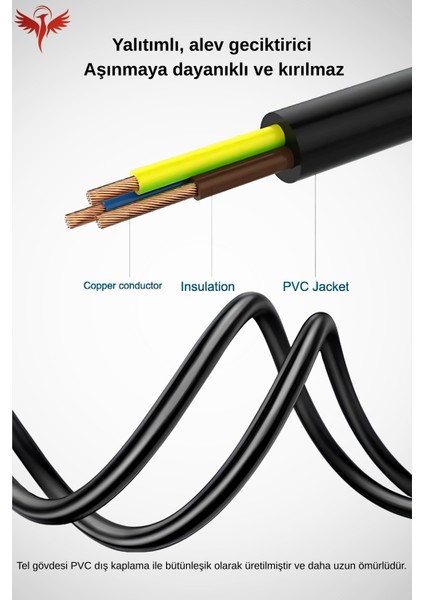 1.5 Metre Yonca Power Kablo - Notebook Adaptör Güç Kablosu 3*0.5mm 10A-16A 250V 500W 1.5mt indirimleri
