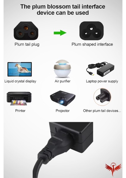 1.5 Metre Yonca Power Kablo - Notebook Adaptör Güç Kablosu 3*0.5mm 10A-16A 250V 500W 1.5mt