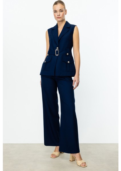 Kadın Köprülü Bol Paça Pantolon 4124 Lacivert fiyatları