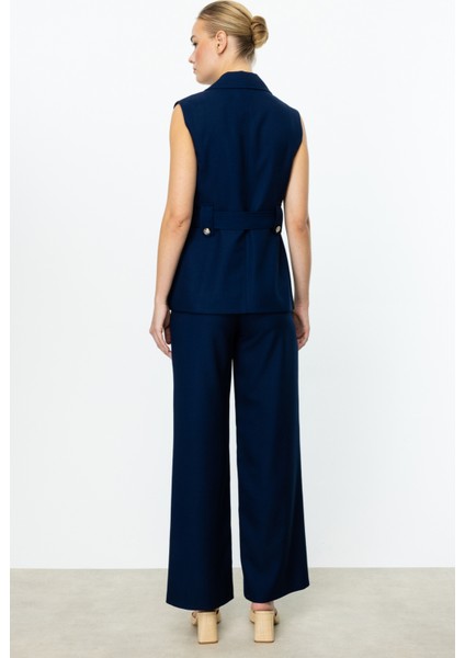 Kadın Köprülü Bol Paça Pantolon 4124 Lacivert indirimleri