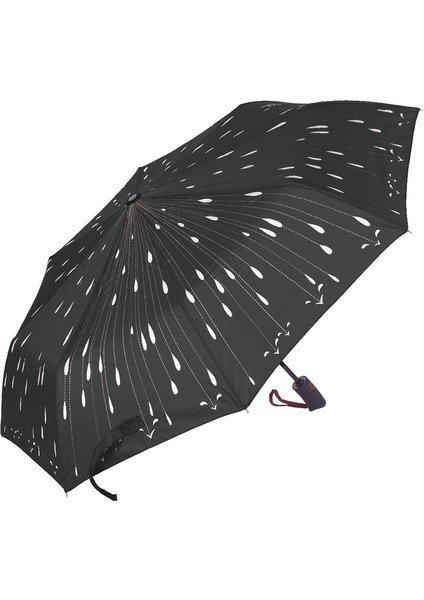 Yağmur Damlası Desenli Tam Otomatik Lux Kadın Şemsiyesi Siyah fırsatları
