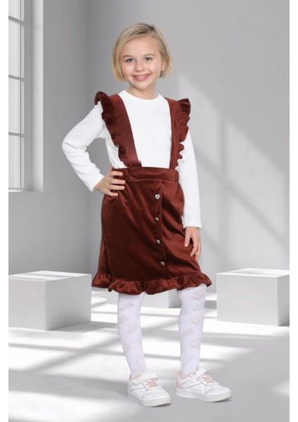Kız Çocuk Badili Askılı Fırfırlı Kadife Jile – 3 - 10 Yaş - 5 Renk Seçeneği - Bordo