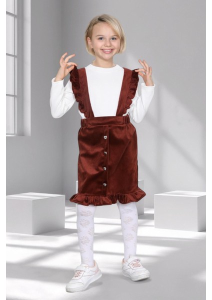 Kız Çocuk Badili Askılı Fırfırlı Kadife Jile – 3 - 10 Yaş - 5 Renk Seçeneği - Bordo fiyatları