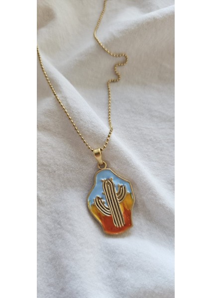 Paslanmaz Çelik Mineli Bohem Kaktüs Kolye-Mavi-Sarı-Kırmızı-Gold-Garantili fiyatları