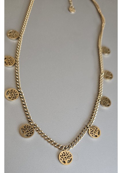Paslanmaz Çelik Hayat Ağacı Pul Kolye-Gold fiyatları