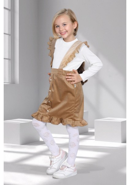 Kız Çocuk Badili Askılı Fırfırlı Kadife Jile – 3 - 10 Yaş - 5 Renk Seçeneği - Bej fiyatları