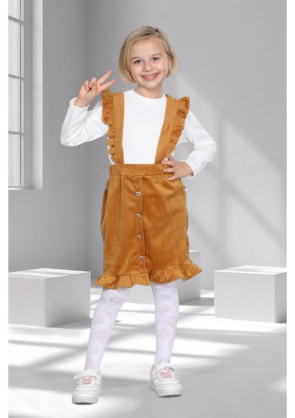 Kız Çocuk Badili Askılı Fırfırlı Kadife Jile – 3 - 10 Yaş - 5 Renk Seçeneği - Somon