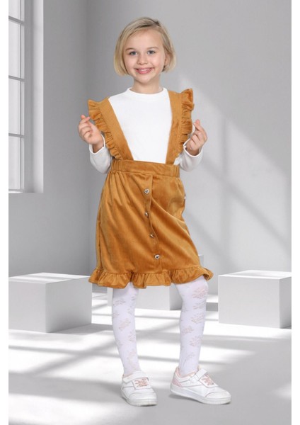 Kız Çocuk Badili Askılı Fırfırlı Kadife Jile – 3 - 10 Yaş - 5 Renk Seçeneği - Somon fiyatları