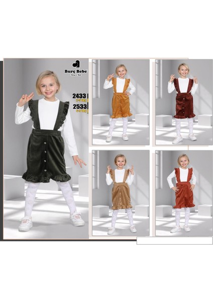 Kız Çocuk Badili Askılı Fırfırlı Kadife Jile – 3 - 10 Yaş - 5 Renk Seçeneği - Somon modelleri