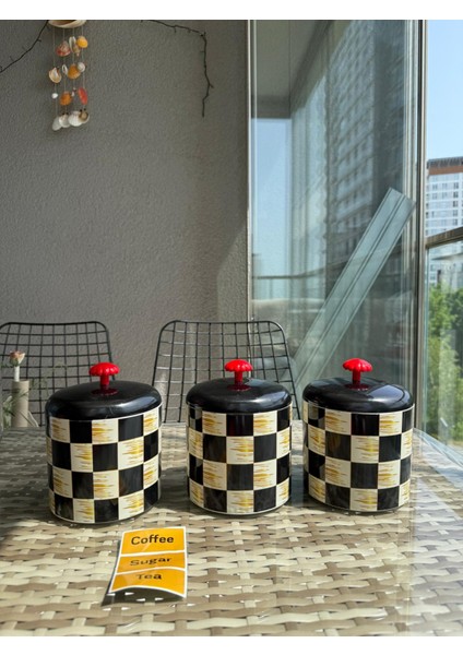 3'lü Premium Damalı Baharatlık Seti Küçük Etiket Hediyeli