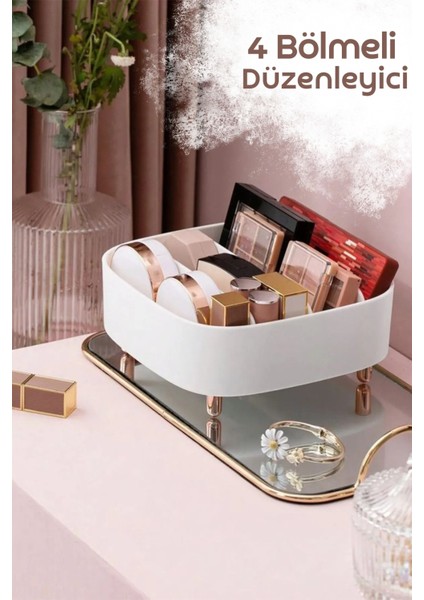 Bella 4 Bölmeli Ayaklı Makyaj Organizeri Lüks Takı Organizeri - Beyaz