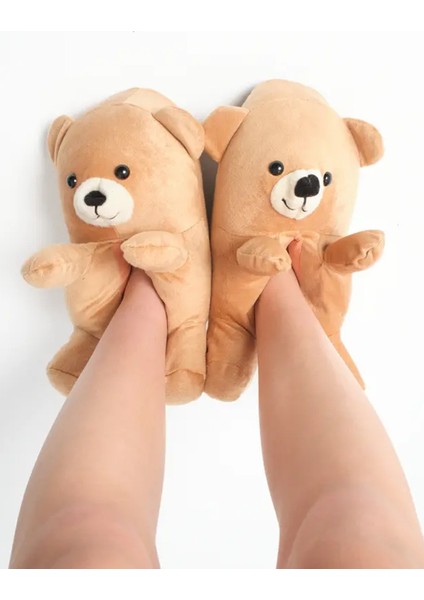 Ayıcık Figürlü Kadın Panduf, Sevimli Peluş Panduf, Ses Çıkarmaz Taban Panduf , Kadın Peluş Panduf