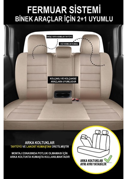 Toyota Crown 1970–1990 Bej Başak Serisi Tay Tüyü Koltuk Kılıfı Seti (Ön–arka, Başlıklı, Yan Airbag Uyumlu) fırsatları