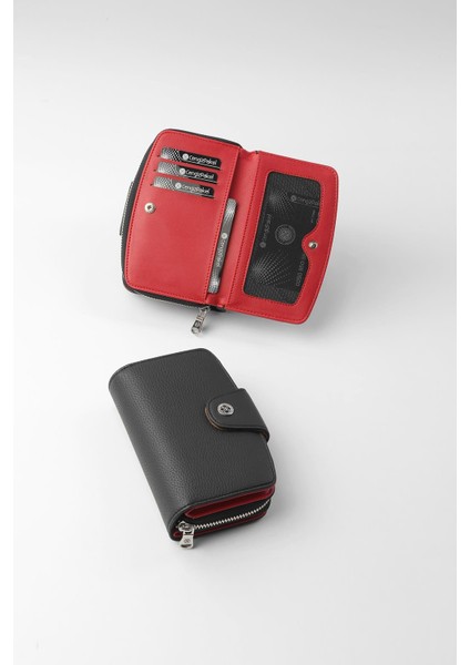 Orta Boy Çıt Çıt Detaylı Kadın Cüzdan/portföy - 65300 - Siyah/kırmızı fiyatları