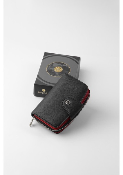 Orta Boy Çıt Çıt Detaylı Kadın Cüzdan/portföy - 65300 - Siyah/kırmızı indirimleri