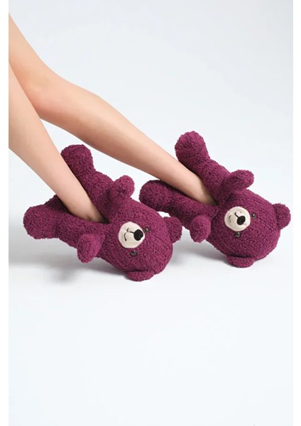 Ayıcık Figürlü Kadın Panduf, Sevimli Peluş Panduf, Ses Çıkarmaz Taban Panduf , Kadın Peluş Panduf