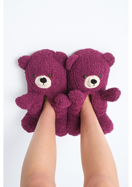 Ayıcık Figürlü Kadın Panduf, Sevimli Peluş Panduf, Ses Çıkarmaz Taban Panduf , Kadın Peluş Panduf fiyatları