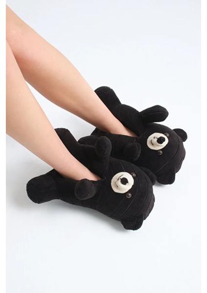 Ayıcık Figürlü Kadın Panduf, Sevimli Peluş Panduf, Ses Çıkarmaz Taban Panduf , Kadın Peluş Panduf