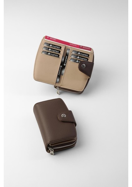 Orta Boy Çıt Çıt Detaylı Kadın Cüzdan/portföy - 65300 - Kahve/vizon