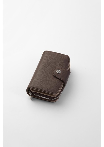 Orta Boy Çıt Çıt Detaylı Kadın Cüzdan/portföy - 65300 - Kahve/vizon modelleri