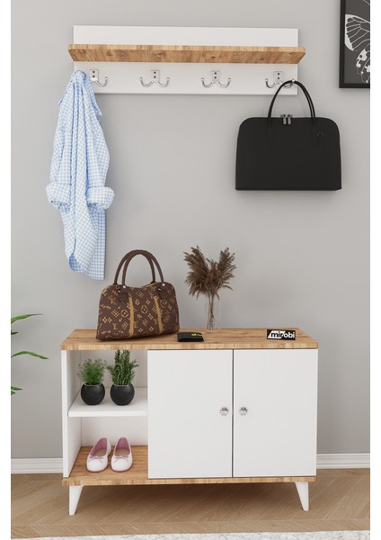 Zedra Vestiyer Ayakkabılık Portmanto ve Duvar Askısı Beyaz - Atlantik Çam