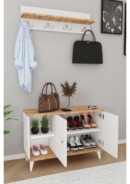 Zedra Vestiyer Ayakkabılık Portmanto ve Duvar Askısı Beyaz - Atlantik Çam fiyatları