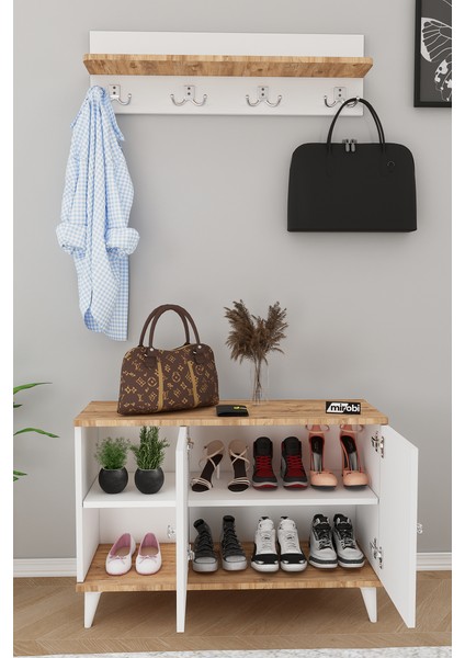 Zedra Vestiyer Ayakkabılık Portmanto ve Duvar Askısı Beyaz - Atlantik Çam modelleri