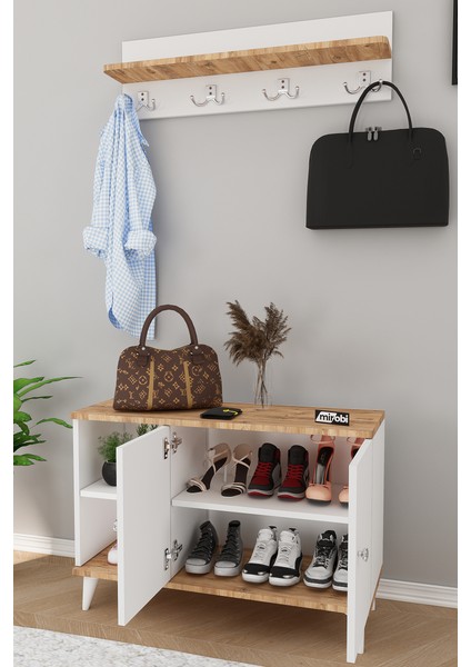 Zedra Vestiyer Ayakkabılık Portmanto ve Duvar Askısı Beyaz - Atlantik Çam fırsatları