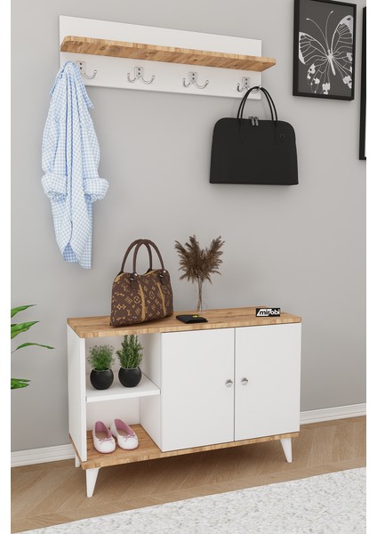 Zedra Vestiyer Ayakkabılık Portmanto ve Duvar Askısı Beyaz - Atlantik Çam indirimleri