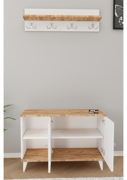 Zedra Vestiyer Ayakkabılık Portmanto ve Duvar Askısı Beyaz - Atlantik Çam