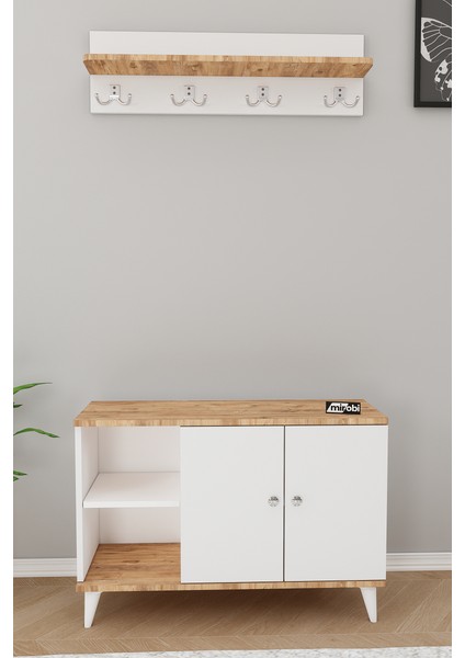 Zedra Vestiyer Ayakkabılık Portmanto ve Duvar Askısı Beyaz - Atlantik Çam