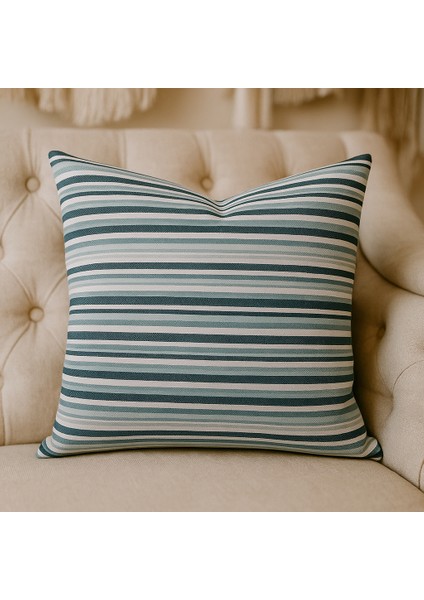 Pastel Yeşil Tonlarında Çizgili Kırlent Kılıfı – Şık ve Suya Dayanıklı,