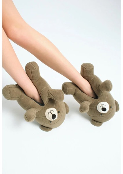 Ayıcık Figürlü Kadın Panduf, Sevimli Peluş Panduf, Ses Çıkarmaz Taban Panduf , Kadın Peluş Panduf