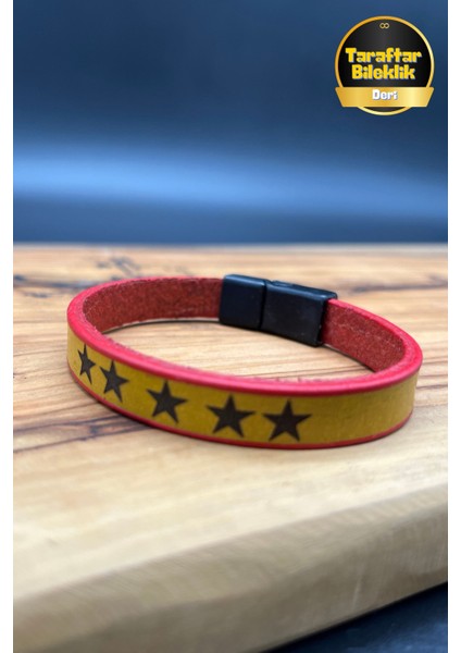 🔥 Sarı Kırmızı Beş Yıldız Mıknatıslı Deri Taraftar Bileklik