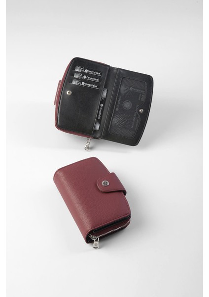 Orta Boy Çıt Çıt Detaylı Kadın Cüzdan - 65300 - Bordo/siyah fiyatları
