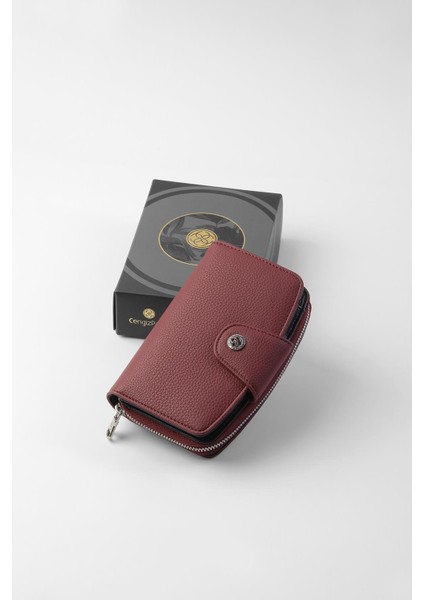 Orta Boy Çıt Çıt Detaylı Kadın Cüzdan - 65300 - Bordo/siyah indirimleri