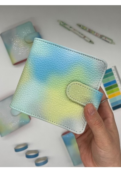 Mini Boy Sarı Yeşil Tonları Mıknatıslı Pu Deri Kapaklı Sürdürülebilir Ajanda/ Planner/ Binder Defter – 160 Sayfa (Çizgisiz, Değiştirilebilir Sayfa)