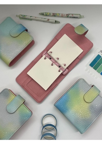 Mini Boy Sarı Yeşil Tonları Mıknatıslı Pu Deri Kapaklı Sürdürülebilir Ajanda/ Planner/ Binder Defter – 160 Sayfa (Çizgisiz, Değiştirilebilir Sayfa) indirimleri