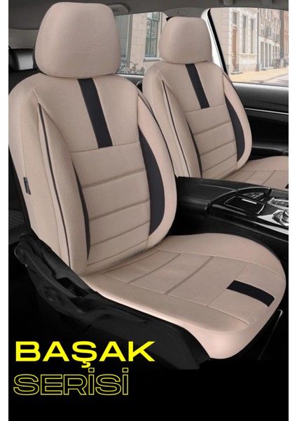 Skoda Octavia 2014 ve Sonrası Bej Başak Serisi Tay Tüyü Koltuk Kılıfı Seti (Ön–arka, Başlıklı, Yan Airbag Uyumlu)
