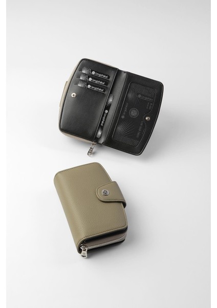Orta Boy Çıt Çıt Detaylı Kadın Cüzdan/portföy - 65300 - Haki/siyah fiyatları